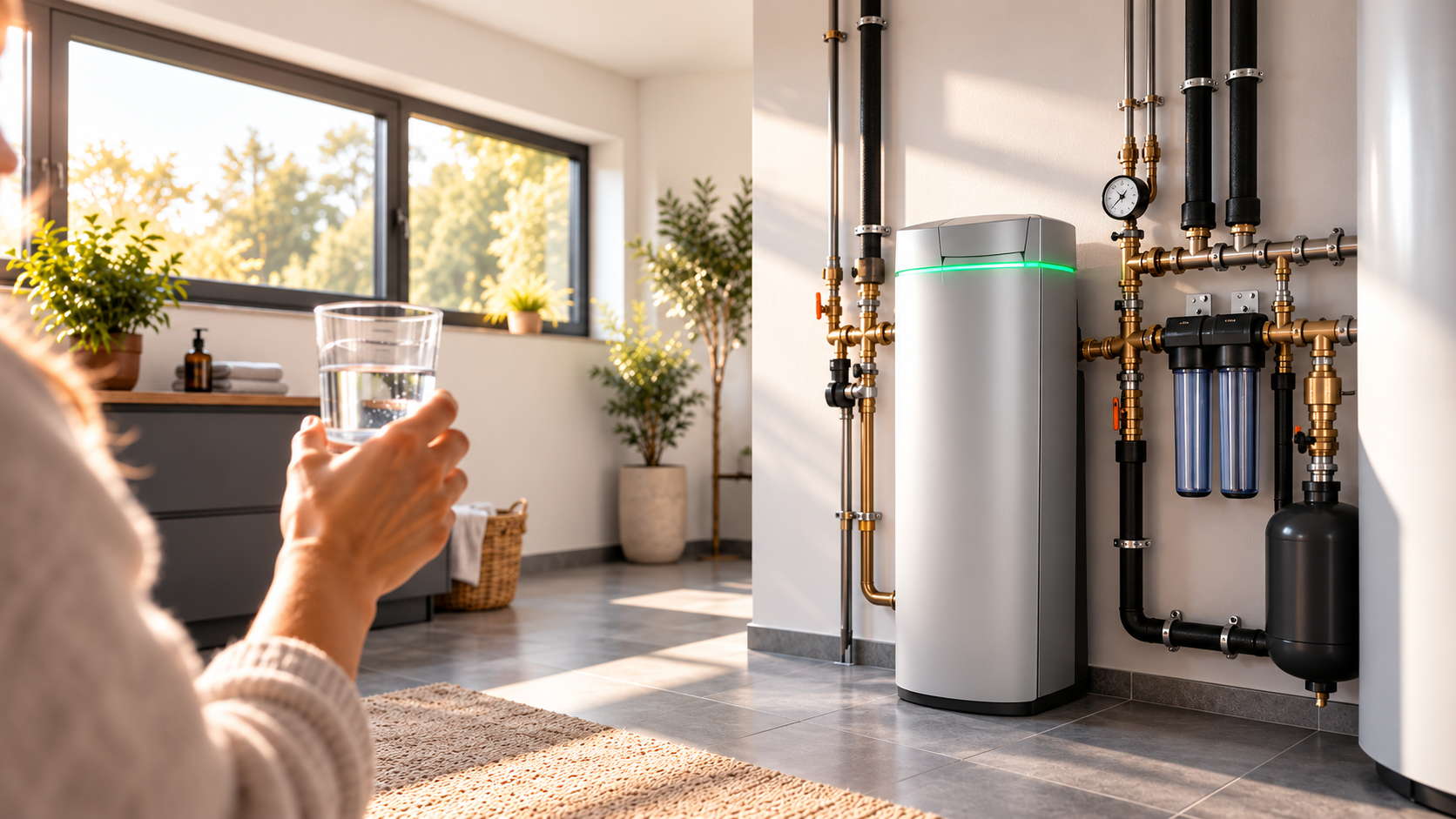 Wasseraufbereitungsanlage im sonnigen Hauswirtschaftsraum